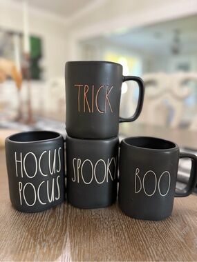 Rae Dunn collector’s edition black Halloween phrase mug set